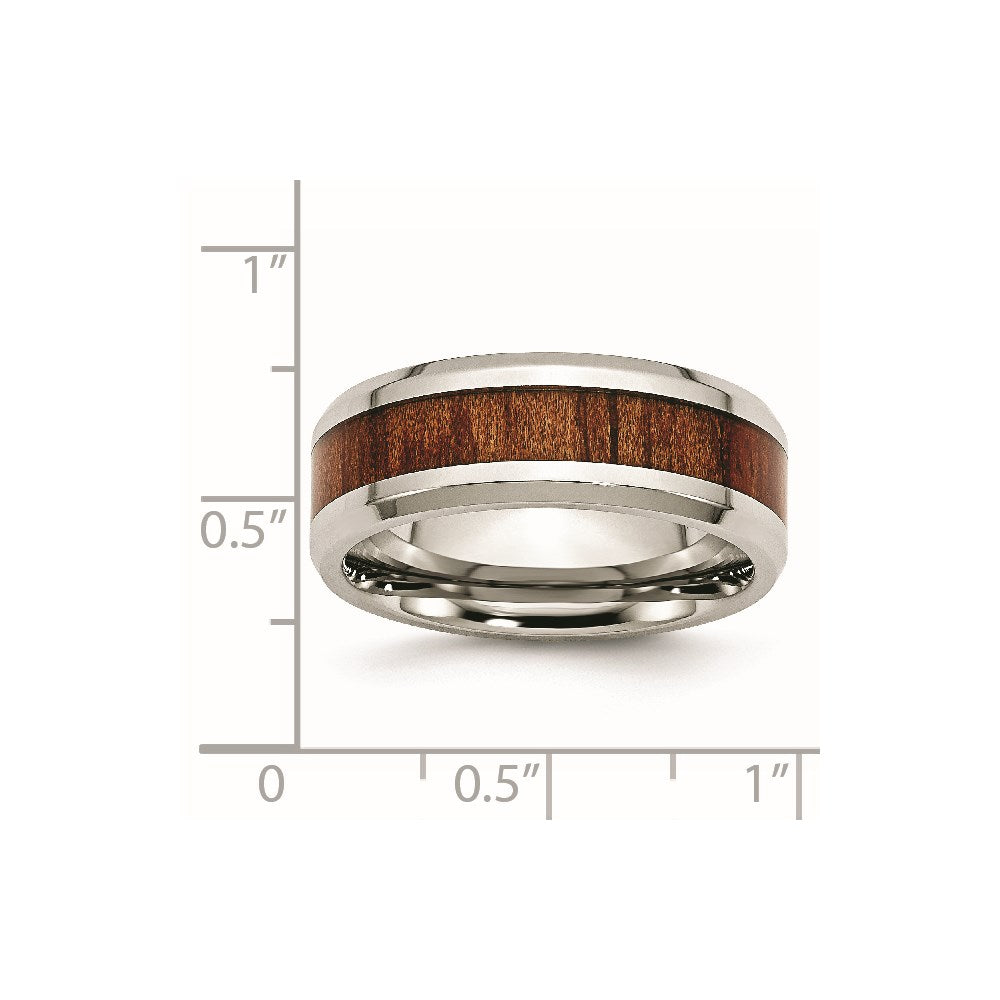 Chisel Stainless Steel Polished Red/Orange Koa Wood Enameled 8mm Band