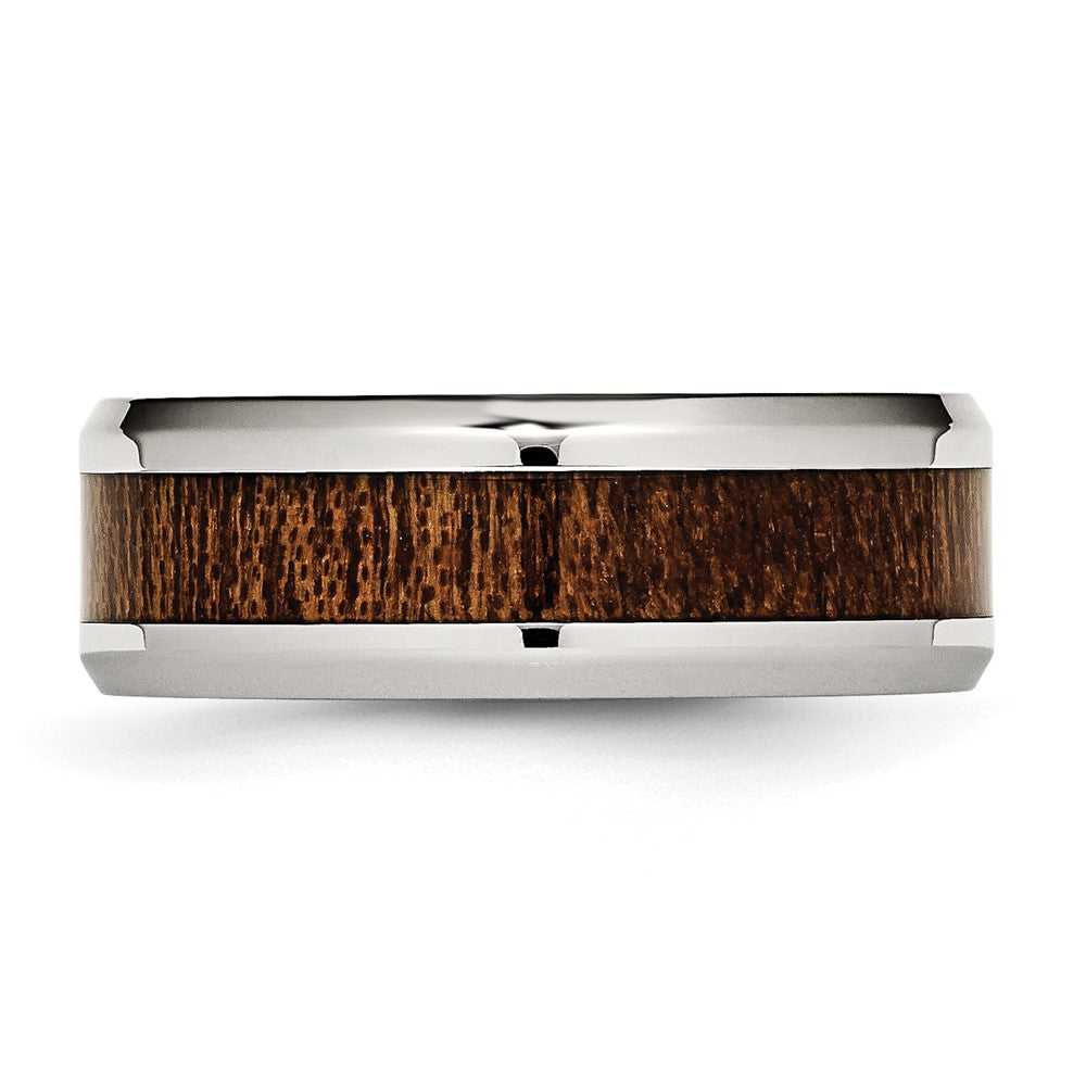 Chisel Stainless Steel Polished with Brown Koa Wood Inlay Enameled 8mm Band