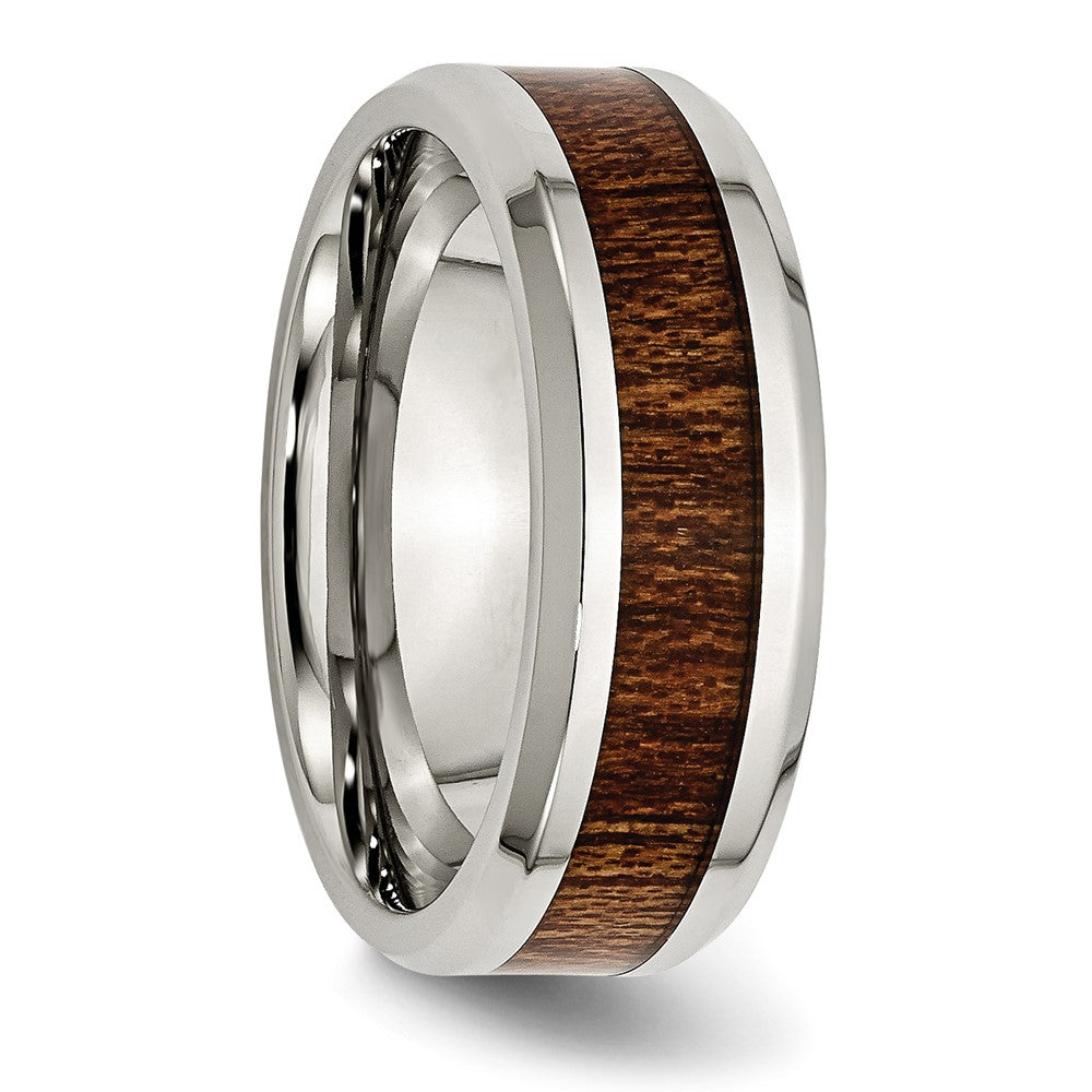 Chisel Stainless Steel Polished with Brown Koa Wood Inlay Enameled 8mm Band