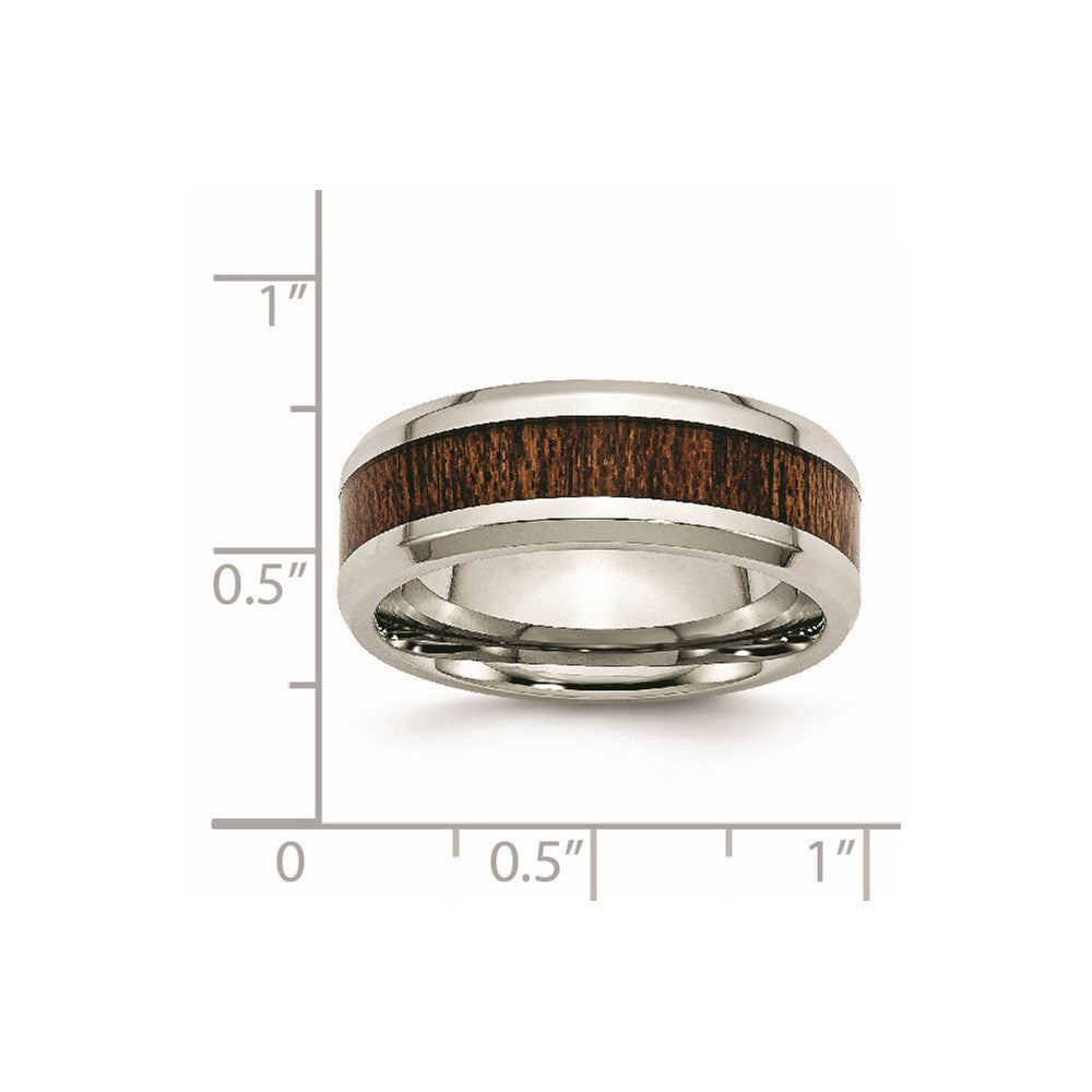 Chisel Stainless Steel Polished with Brown Koa Wood Inlay Enameled 8mm Band