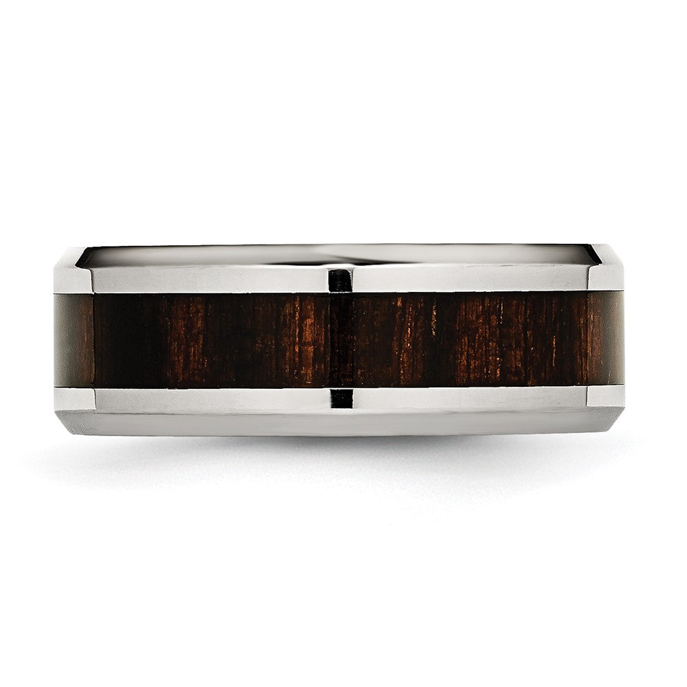 Chisel Stainless Steel Polished with Black Koa Wood Inlay Enameled 8mm Band