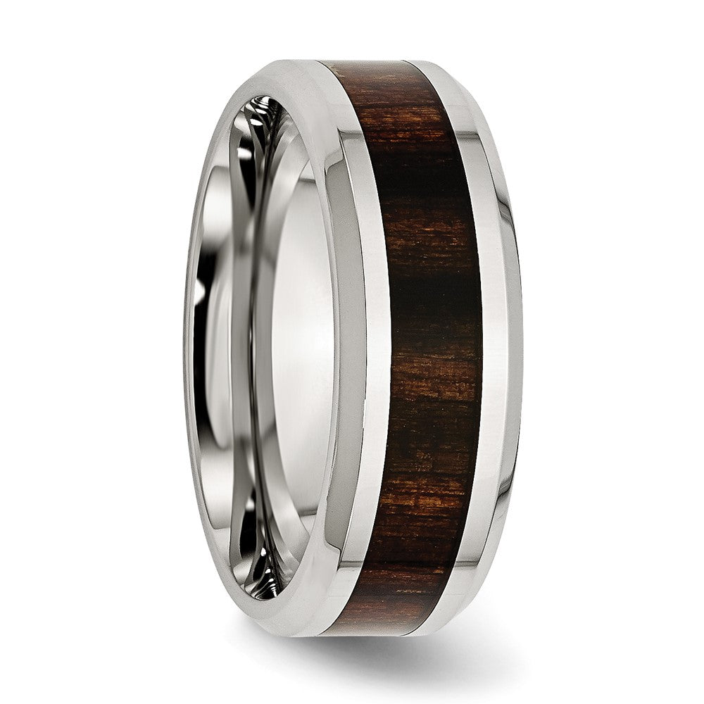 Chisel Stainless Steel Polished with Black Koa Wood Inlay Enameled 8mm Band