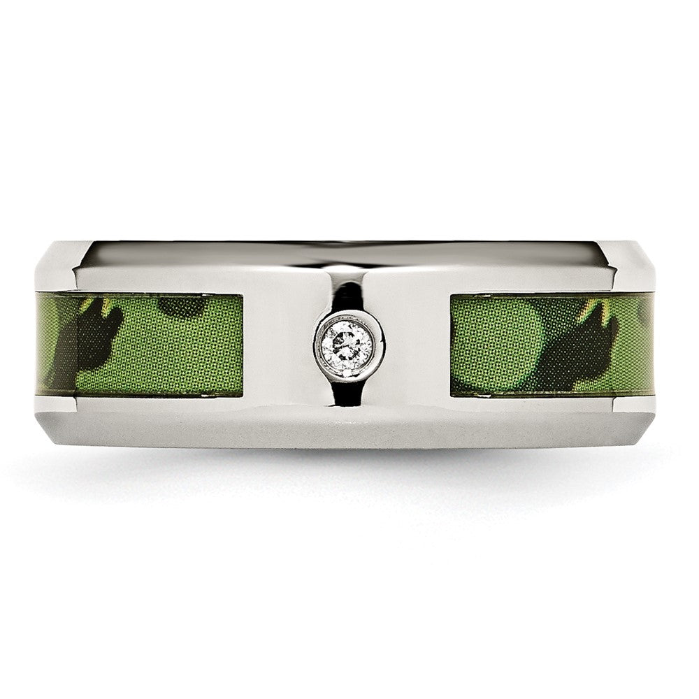 Chisel Stainless Steel Polished Camouflage .03 Carat Diamond 8mm Band