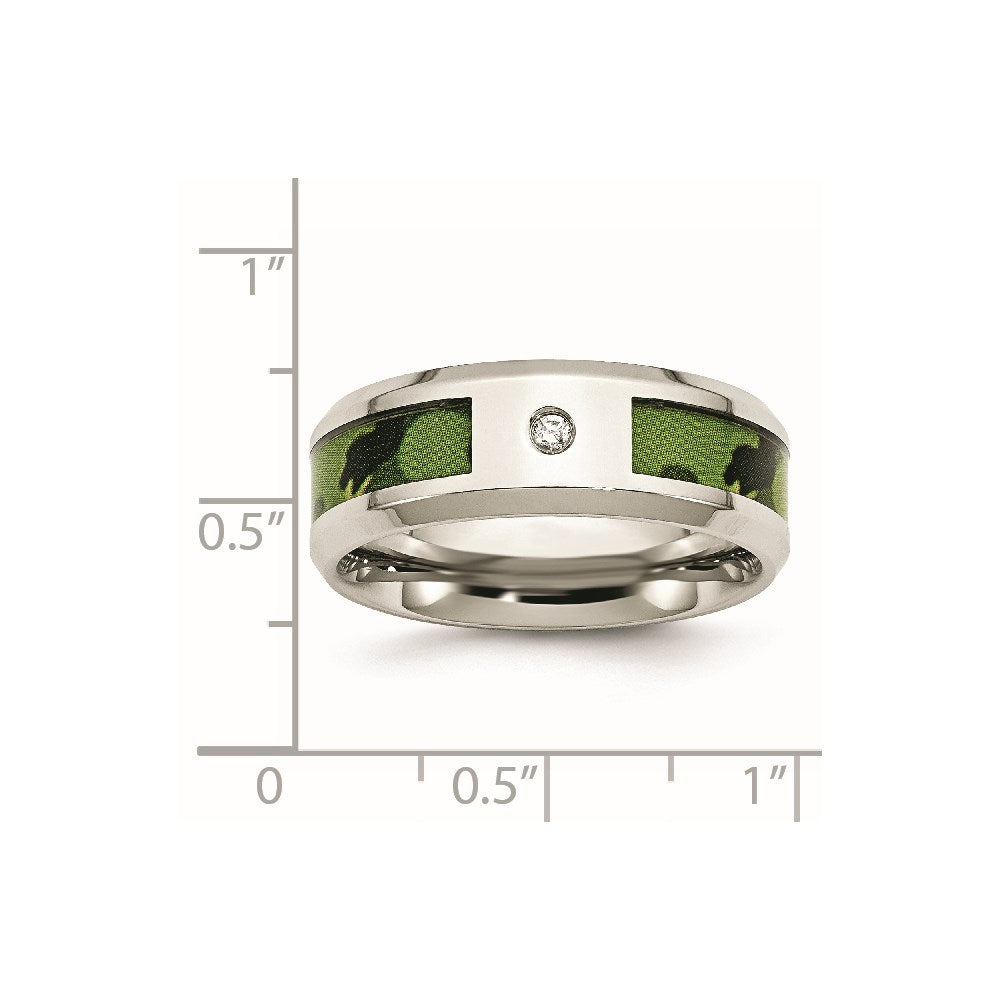 Chisel Stainless Steel Polished Camouflage .03 Carat Diamond 8mm Band