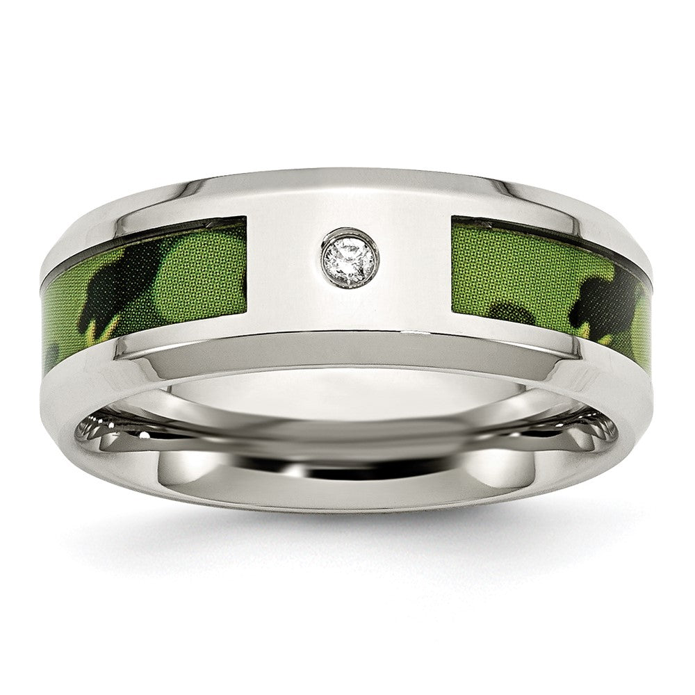 Chisel Stainless Steel Polished Camouflage .03 Carat Diamond 8mm Band