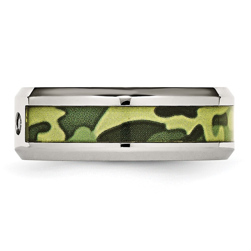 Chisel Stainless Steel Polished Camouflage 1/10 Carat Diamond 8mm Band