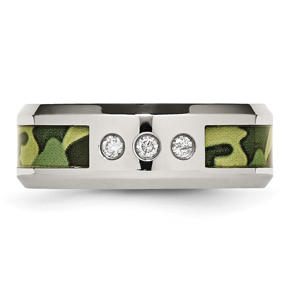 Chisel Stainless Steel Polished Camouflage 1/10 Carat Diamond 8mm Band