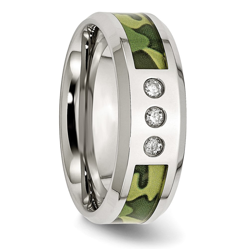 Chisel Stainless Steel Polished Camouflage 1/10 Carat Diamond 8mm Band