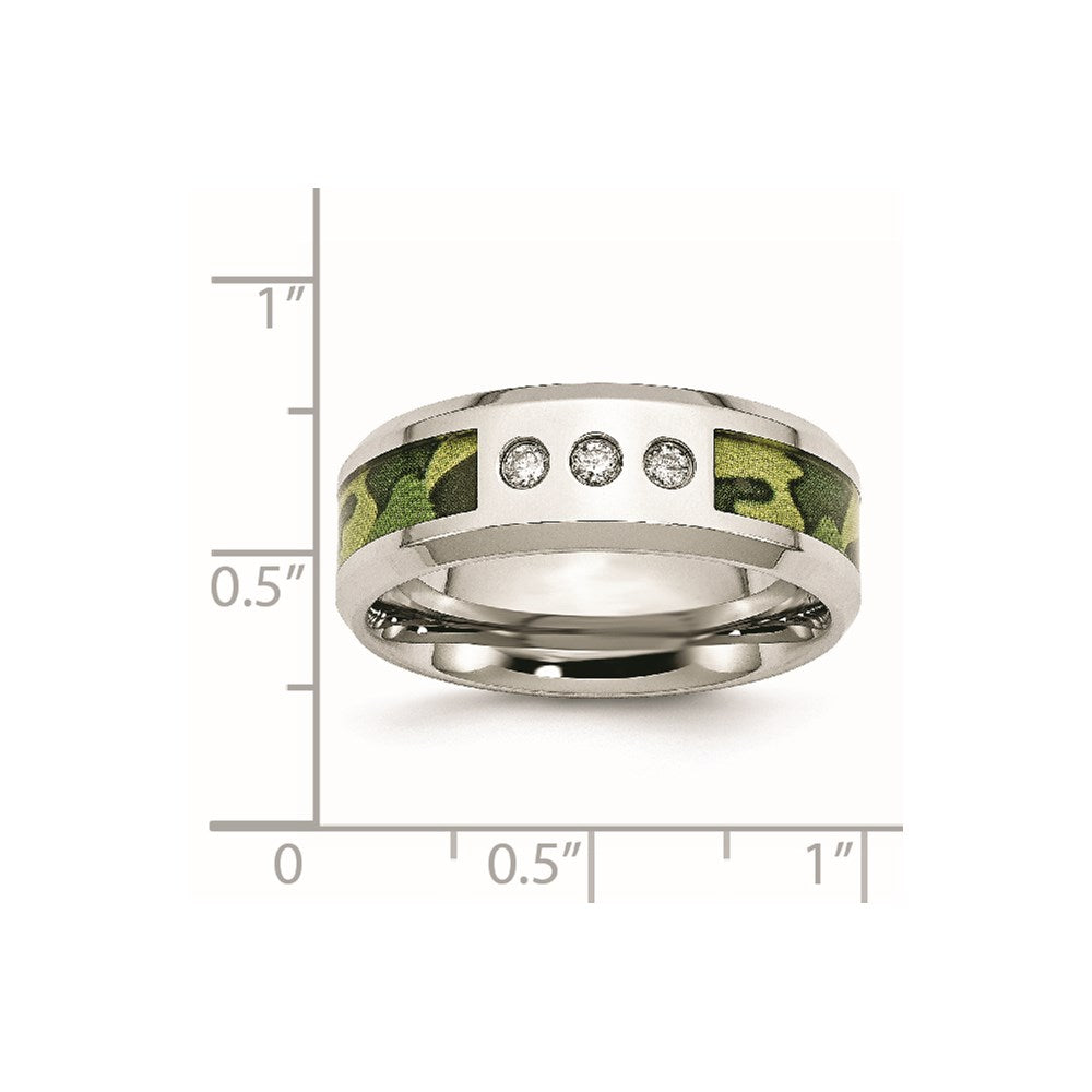 Chisel Stainless Steel Polished Camouflage 1/10 Carat Diamond 8mm Band