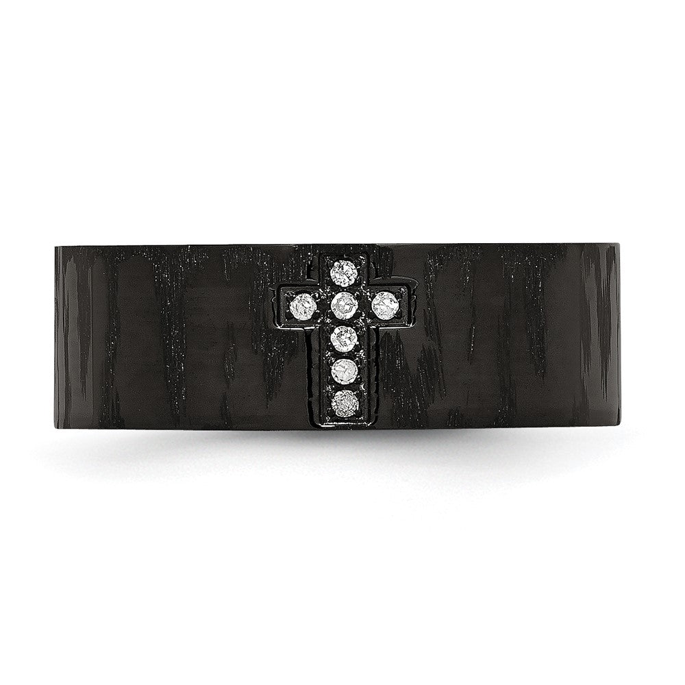 Chisel Stainless Steel Polished and Matte Black IP-plated 1/20 Carat Diamond Cross Band