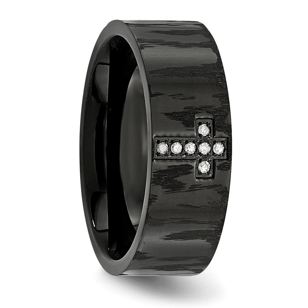 Chisel Stainless Steel Polished and Matte Black IP-plated 1/20 Carat Diamond Cross Band