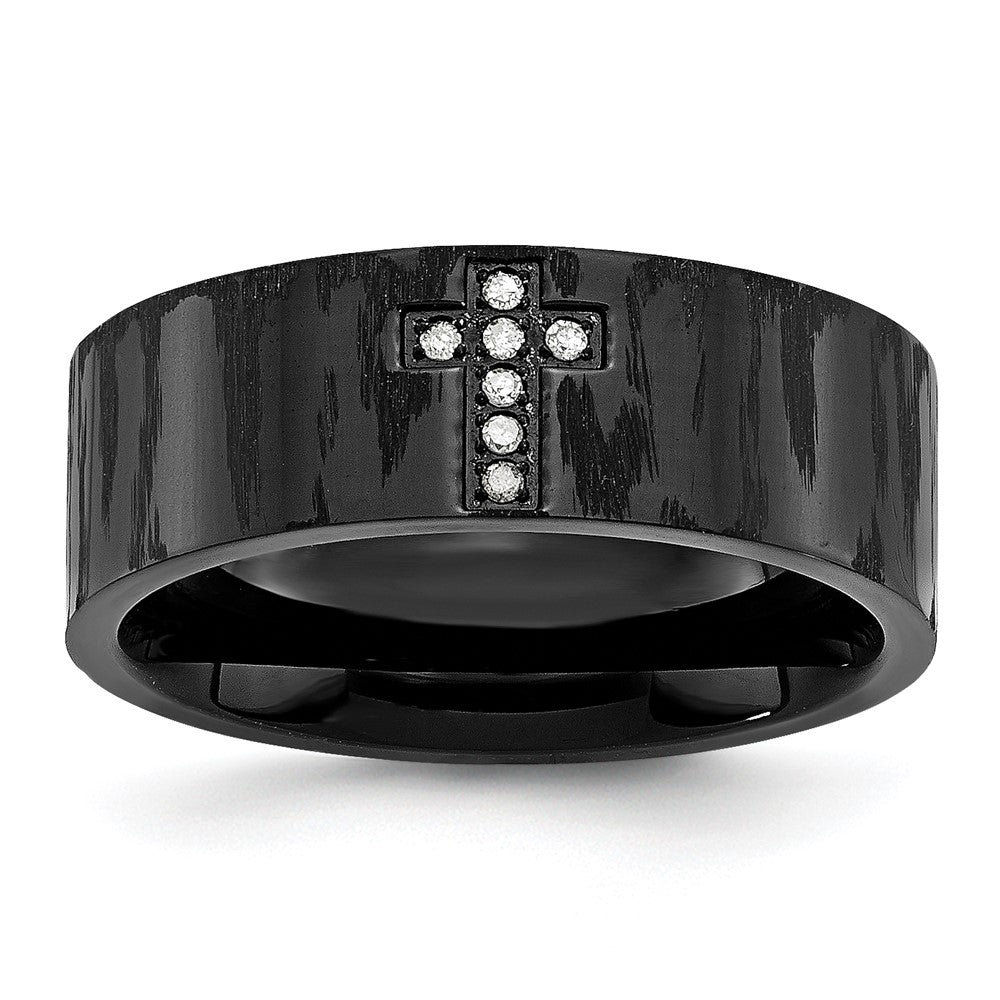 Chisel Stainless Steel Polished and Matte Black IP-plated 1/20 Carat Diamond Cross Band