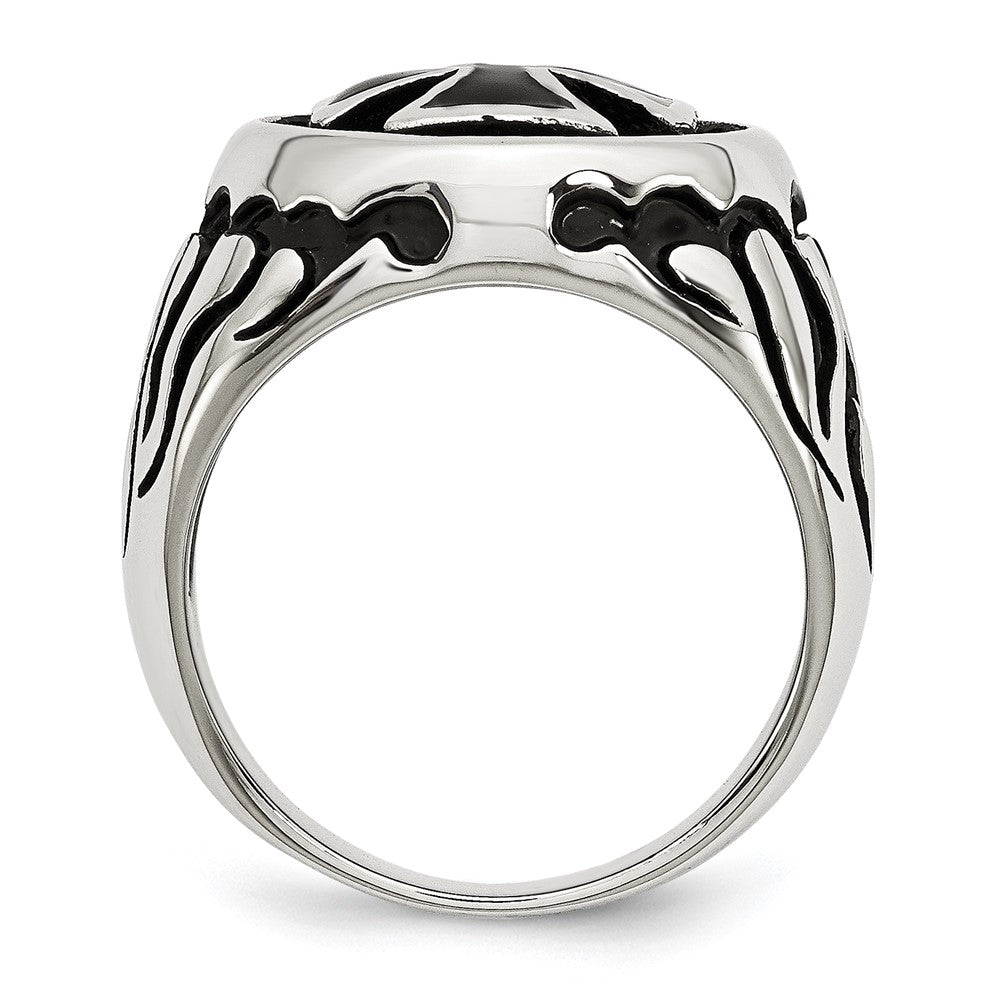 Chisel Stainless Steel Antiqued Polished and Textured Black IP-plated Cross Ring