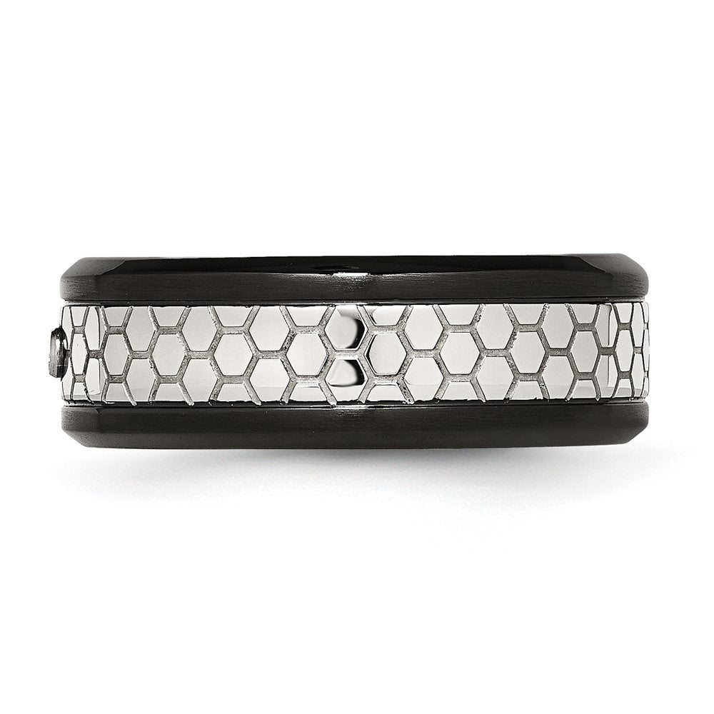 Stainless Steel Polished w/Brushed Black IP-plated 2pt. Diamond 8mm Band