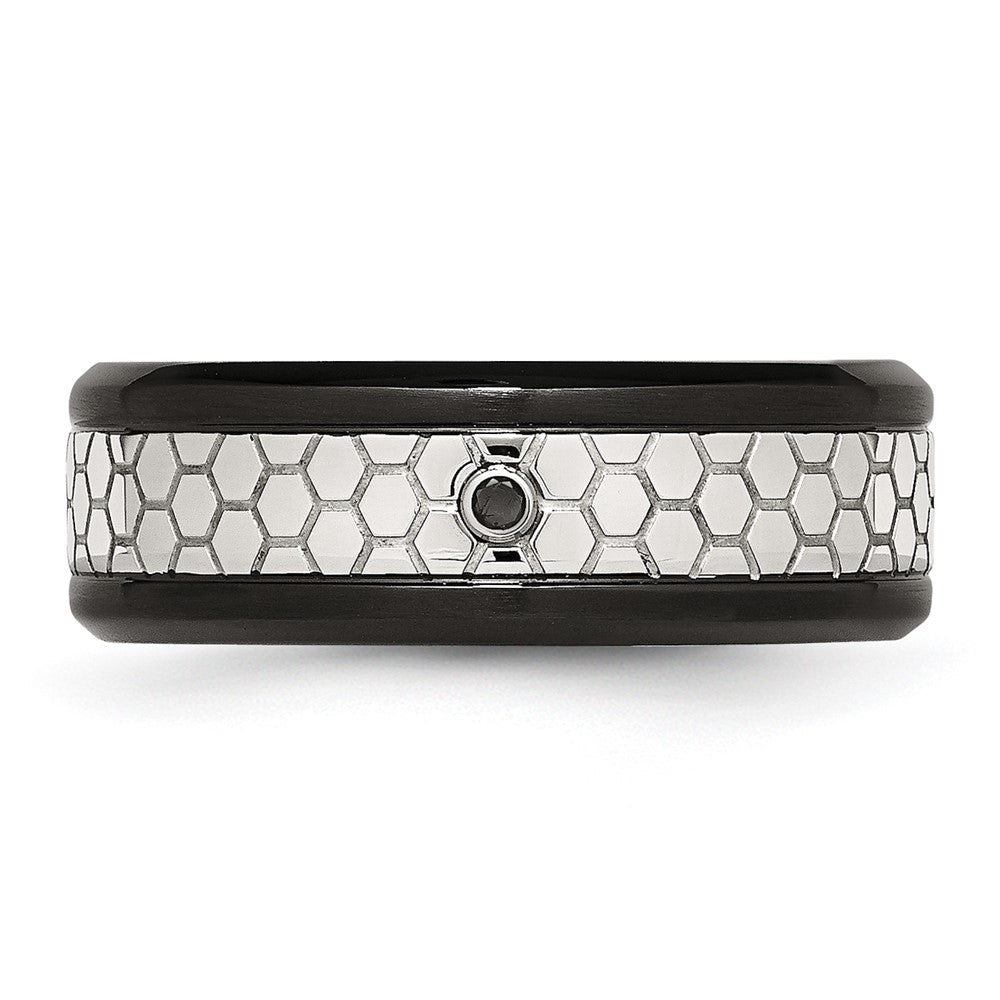 Stainless Steel Polished and Brushed Black IP-plated 2pt. Diamond 8mm Band