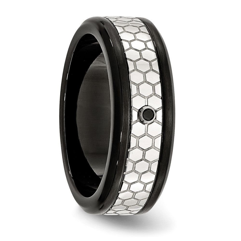 Stainless Steel Polished and Brushed Black IP-plated 2pt. Diamond 8mm Band