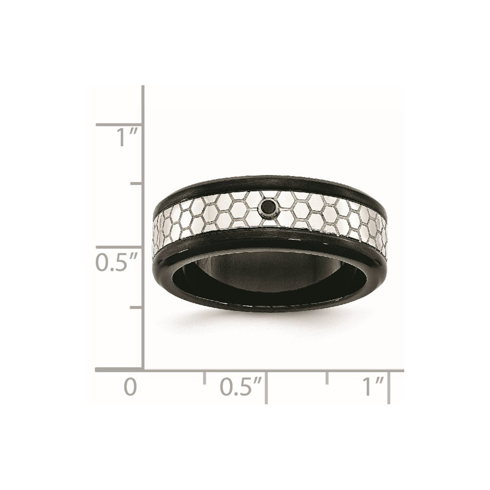 Stainless Steel Polished w/Brushed Black IP-plated 2pt. Diamond 8mm Band