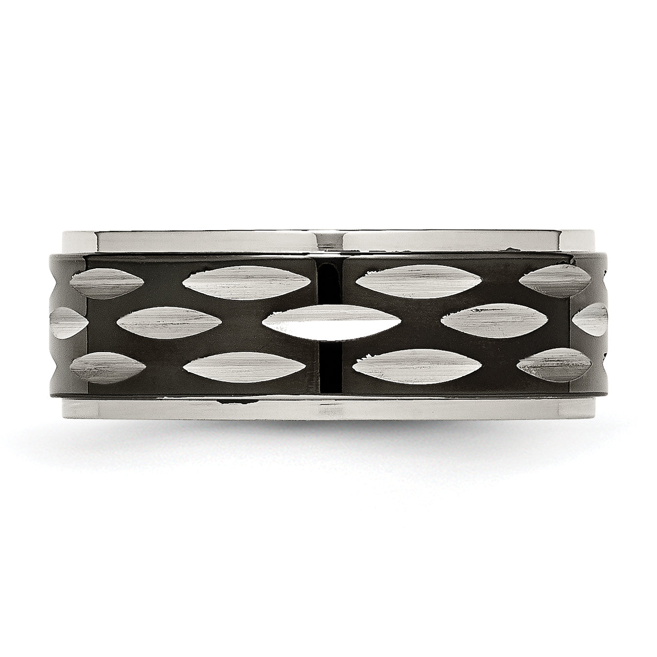 Stainless Steel Polished Black IP-plated 8mm Grooved Ring SR420