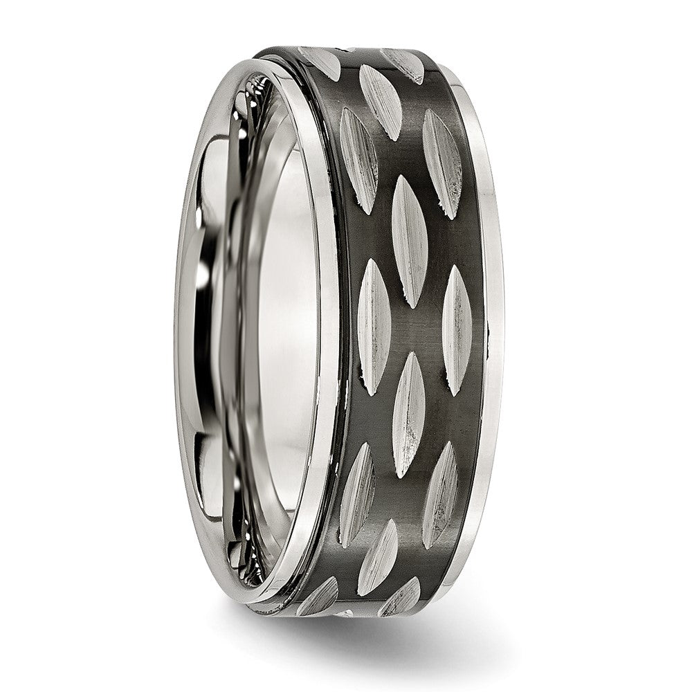 Stainless Steel Polished Black IP-plated 8mm Grooved Band