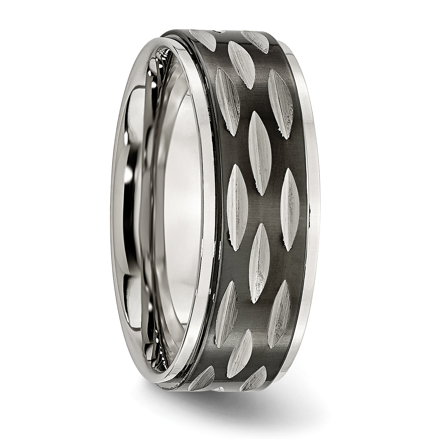 Stainless Steel Polished Black IP-plated 8mm Grooved Ring SR420