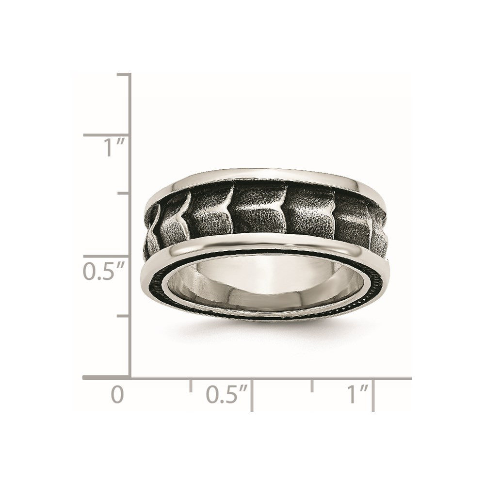 Stainless Steel Polished and Antiqued 9mm Band