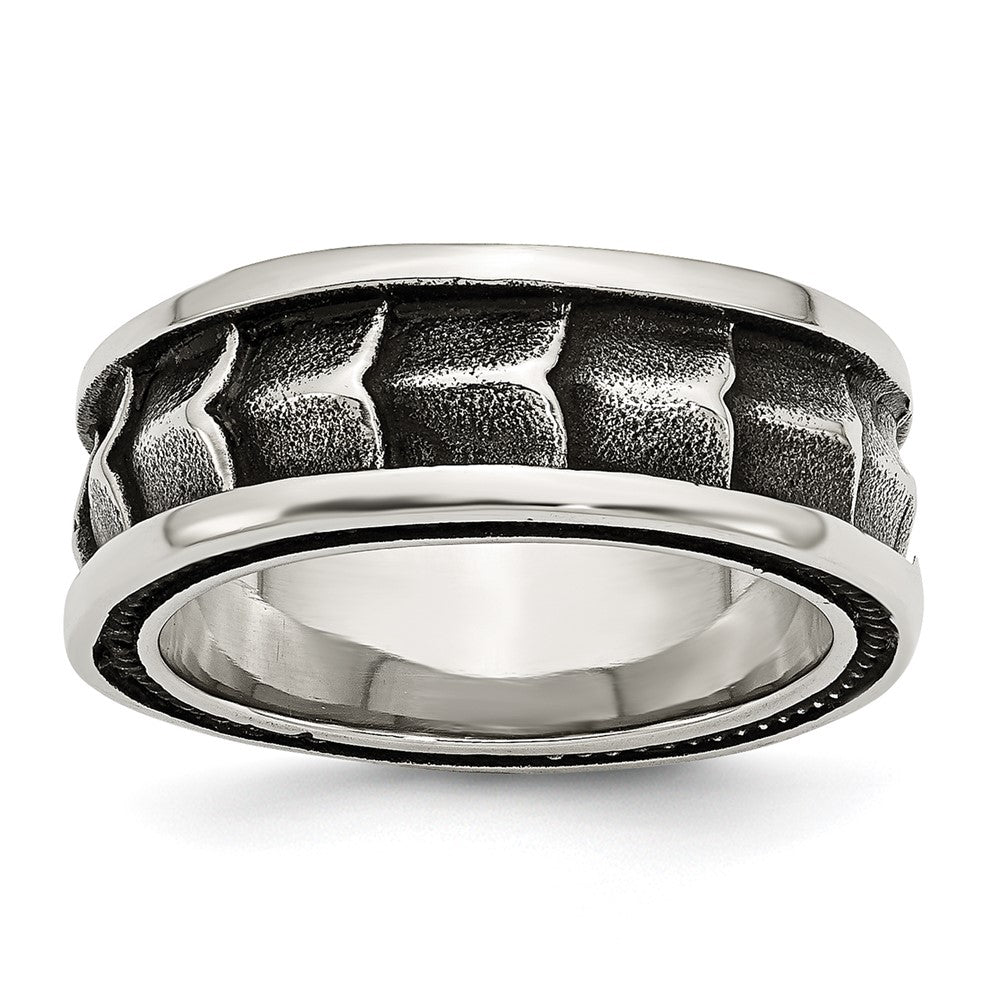 Chisel Stainless Steel Polished and Antiqued 9mm Band