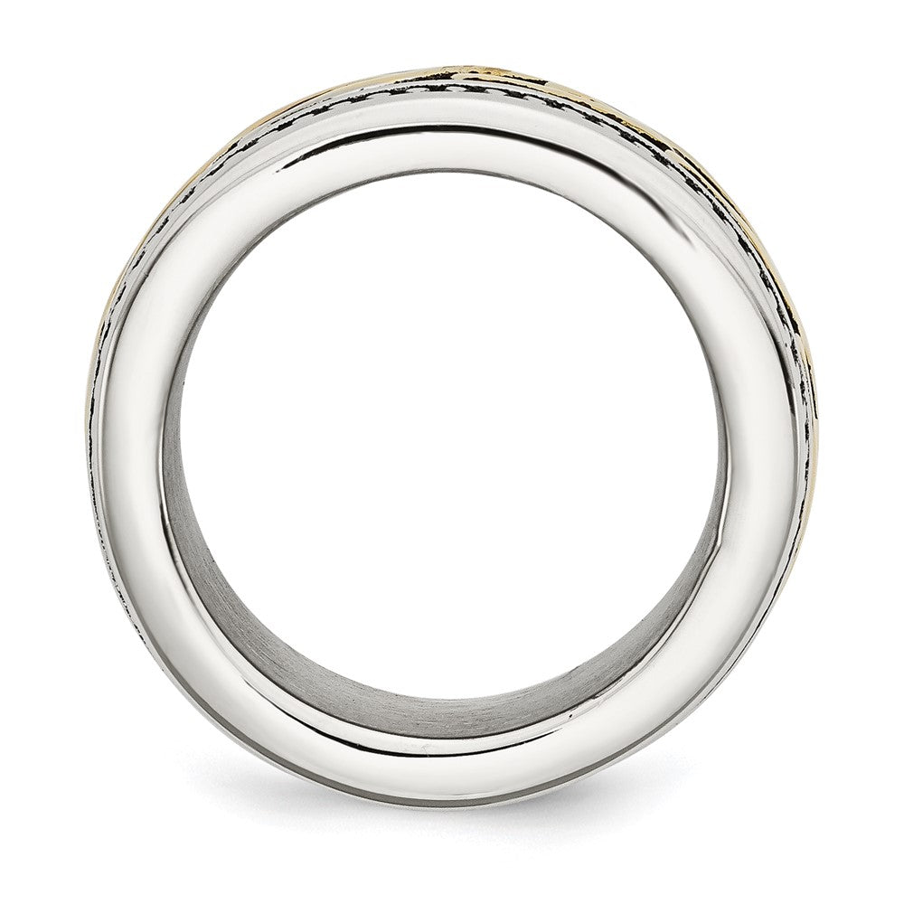 Stainless Steel Antiqued and Polished Yellow IP-plated 13.25mm Band