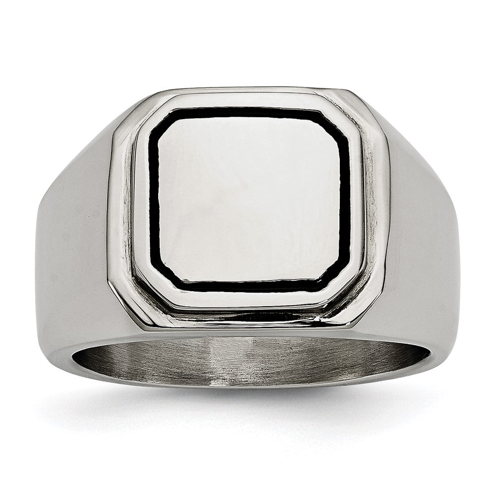 Stainless Steel Polished Black Enameled Ring