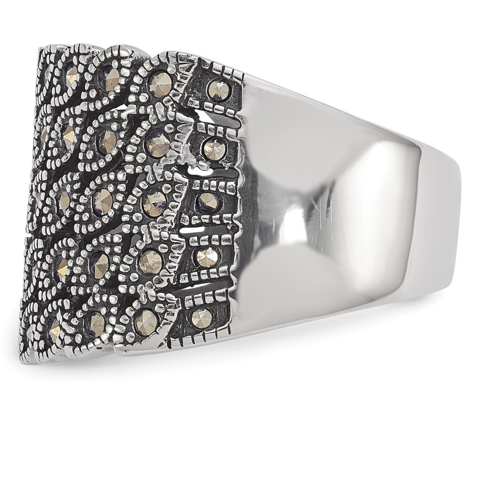 Chisel Stainless Steel Antiqued and Polished Marcasite Ring