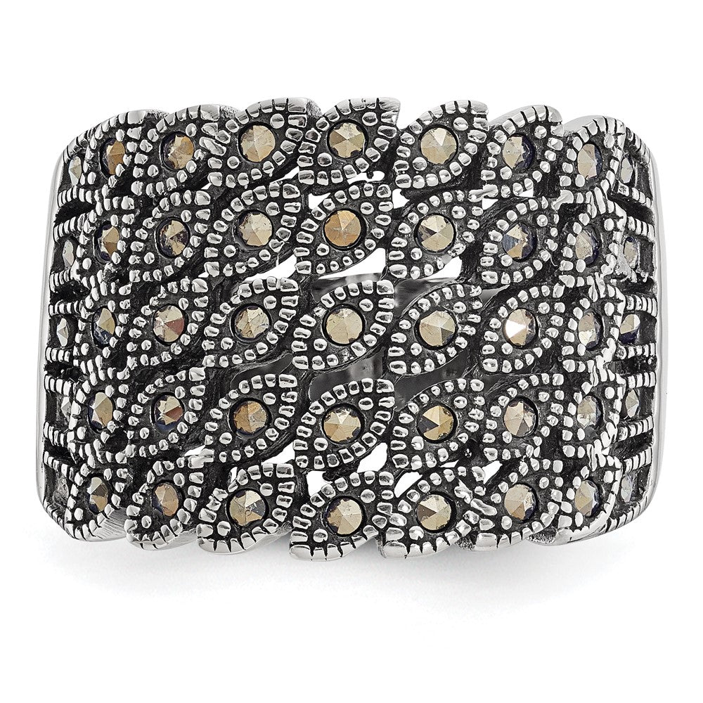 Chisel Stainless Steel Antiqued and Polished Marcasite Ring