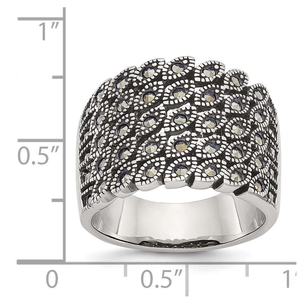 Chisel Stainless Steel Antiqued and Polished Marcasite Ring