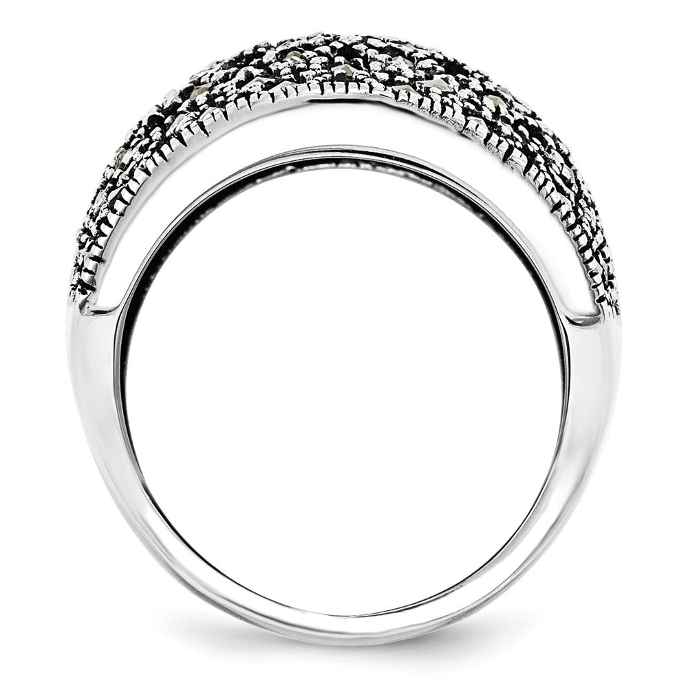 Stainless Steel Polished and Antiqued Marcasite Ring