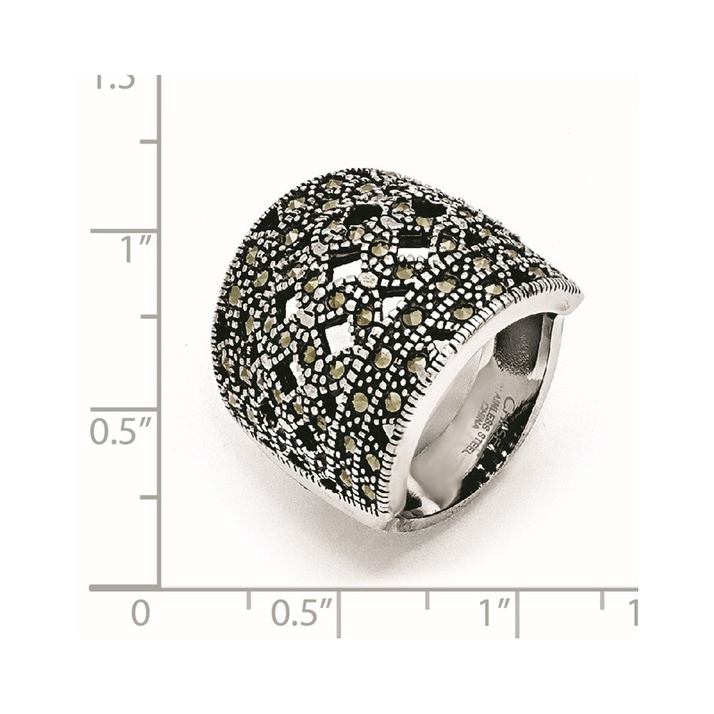 Stainless Steel Polished and Antiqued Marcasite Ring