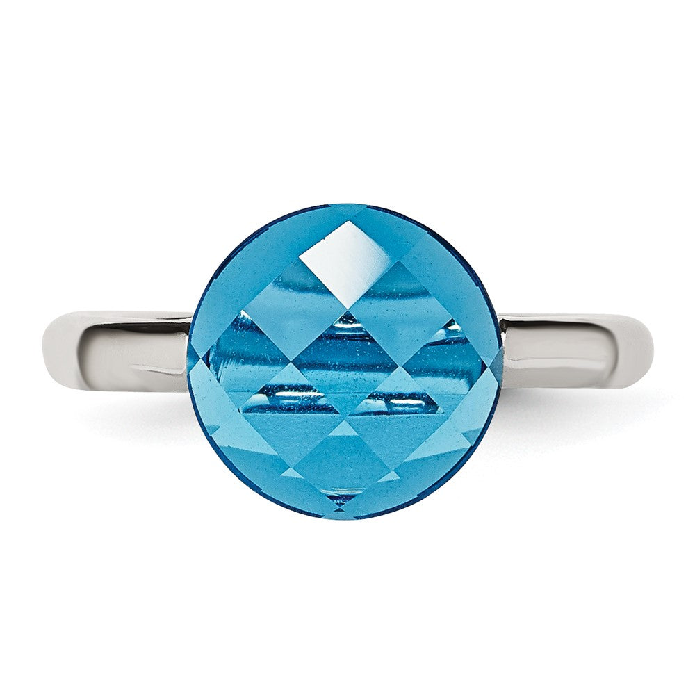 Stainless Steel Polished Blue Glass Ring