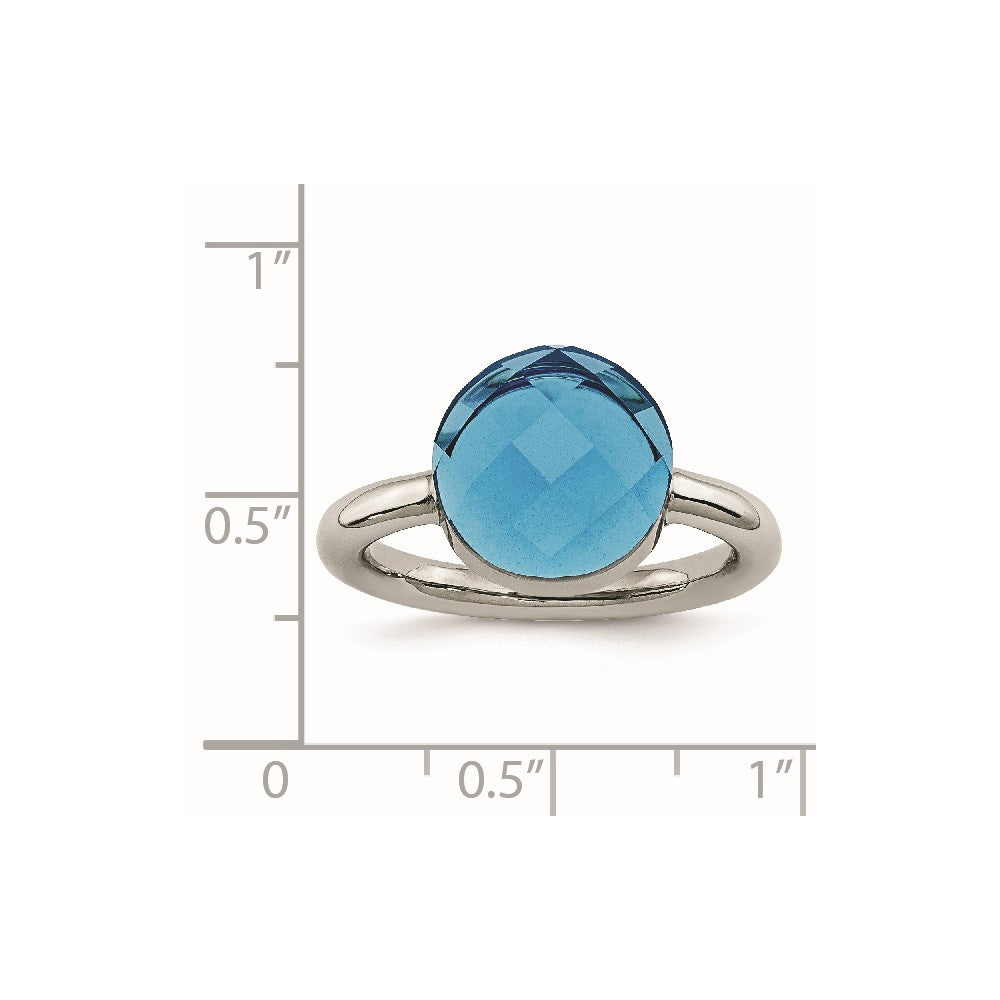 Stainless Steel Polished Blue Glass Ring