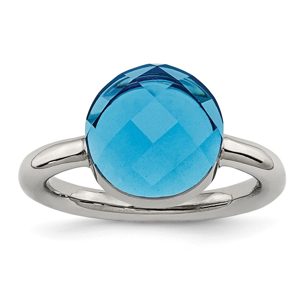 Stainless Steel Polished Blue Glass Ring