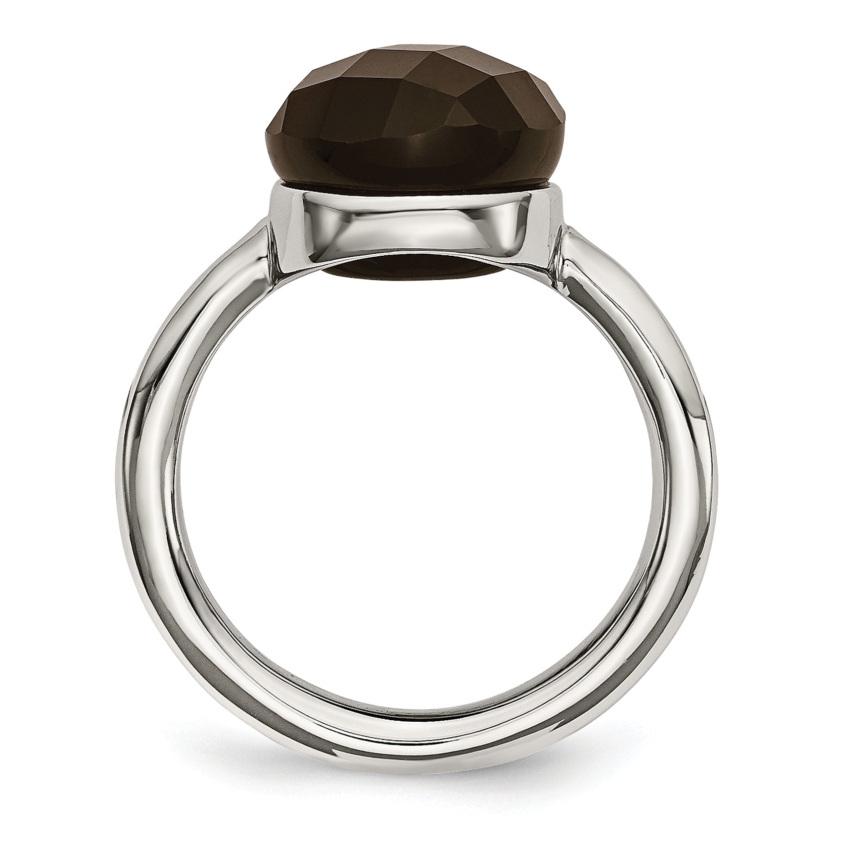 Stainless Steel Polished Dark Brown Glass Ring