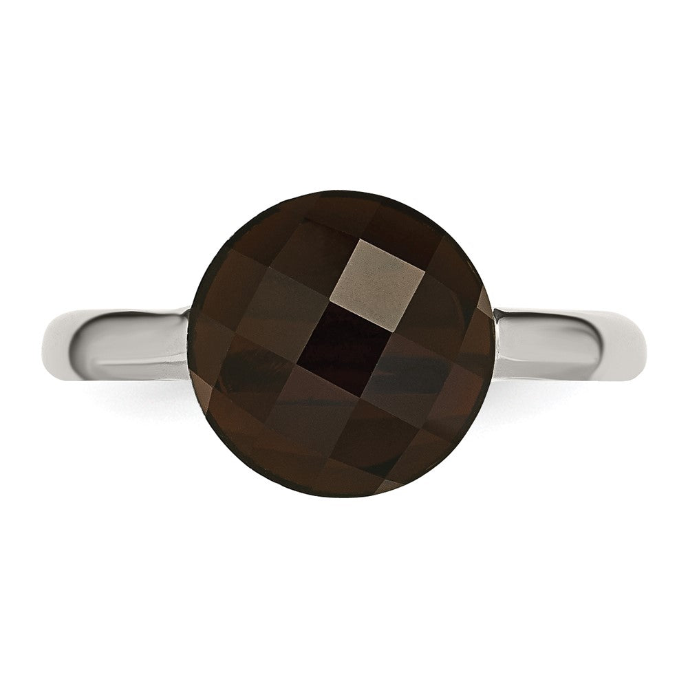 Stainless Steel Polished Dark Brown Glass Ring