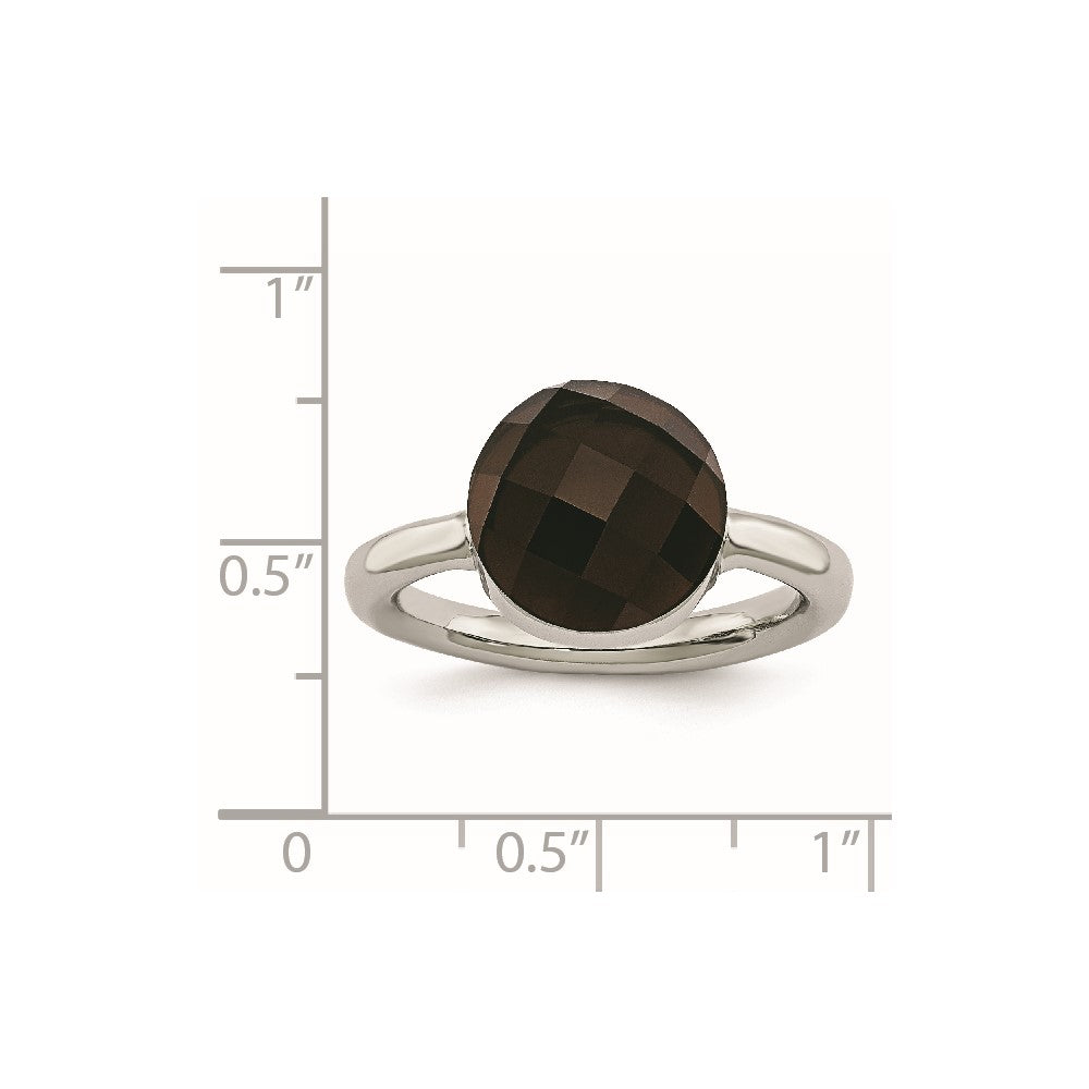 Stainless Steel Polished Dark Brown Glass Ring