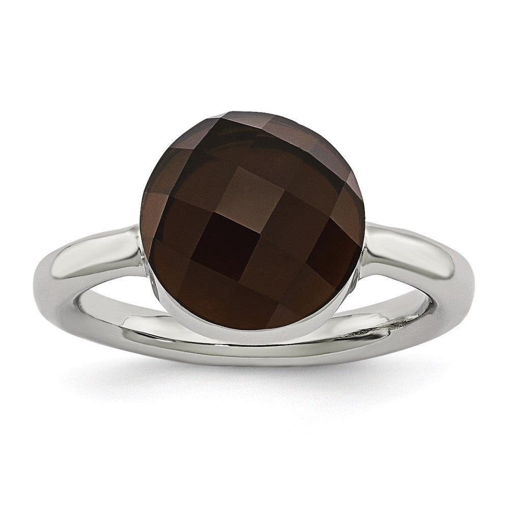 Stainless Steel Polished Dark Brown Glass Ring