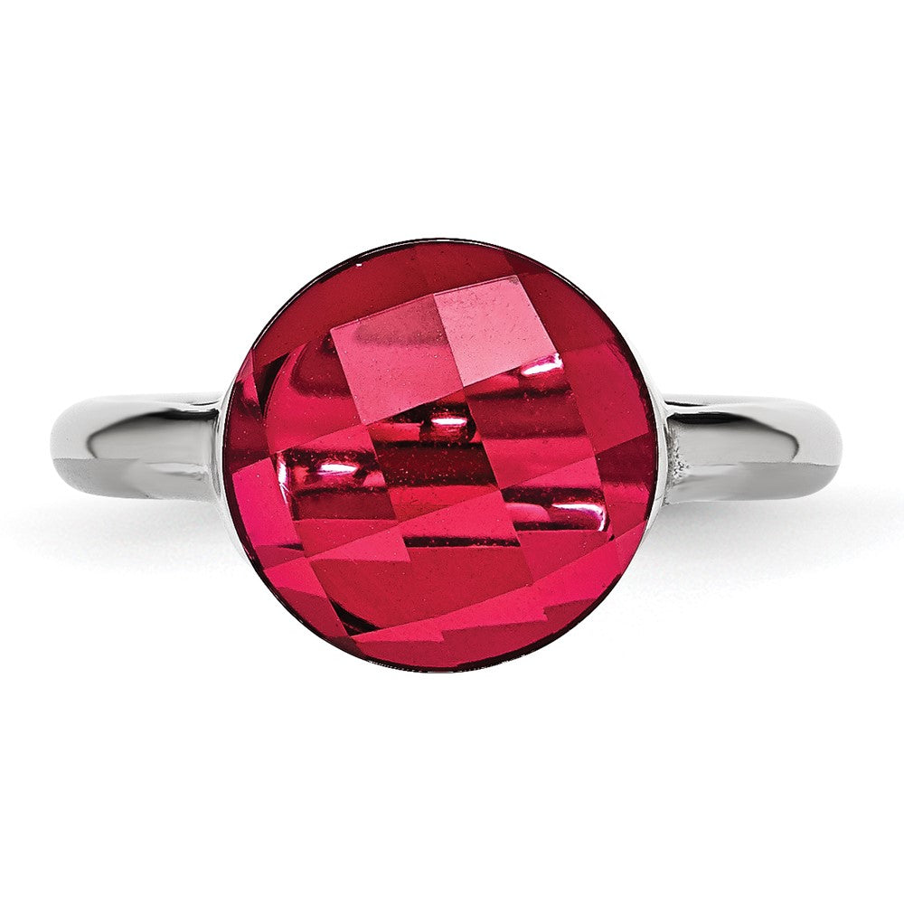 Stainless Steel Polished Red Glass Ring