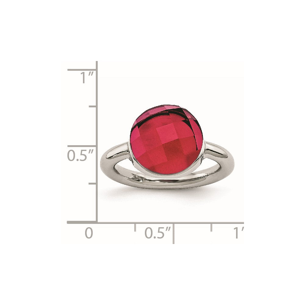 Stainless Steel Polished Red Glass Ring