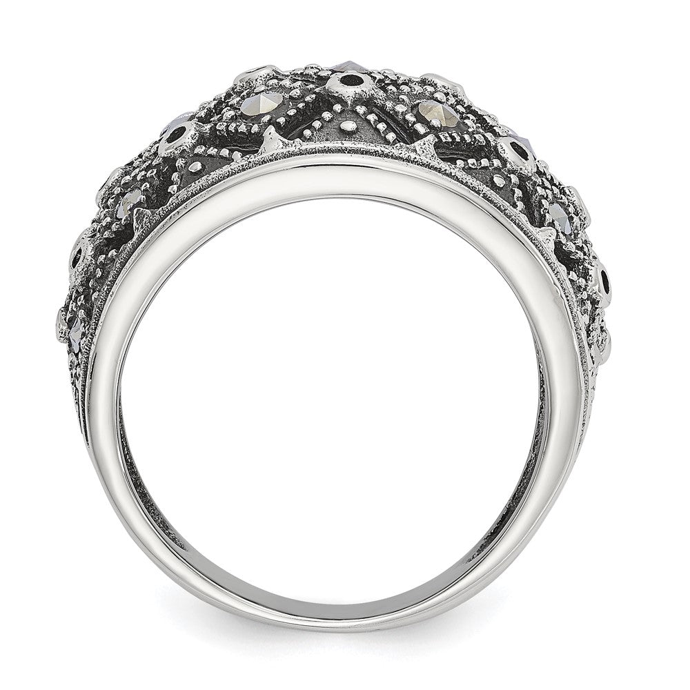 Stainless Steel Antiqued and Polished Marcasite Ring