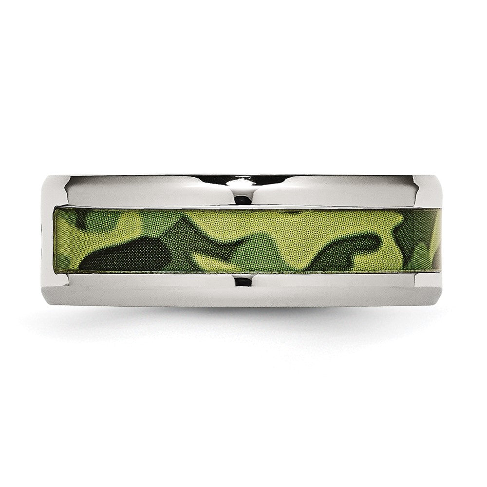 Chisel Stainless Steel Polished with CZ Printed Green Camo Under Rubber 8mm Band