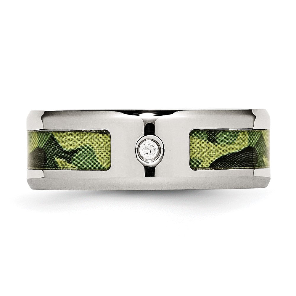 Chisel Stainless Steel Polished with CZ Printed Green Camo Under Rubber 8mm Band