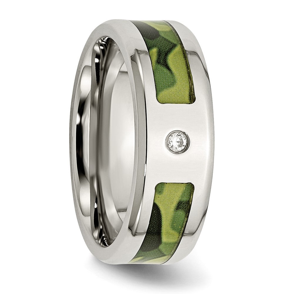 Chisel Stainless Steel Polished with CZ Printed Green Camo Under Rubber 8mm Band