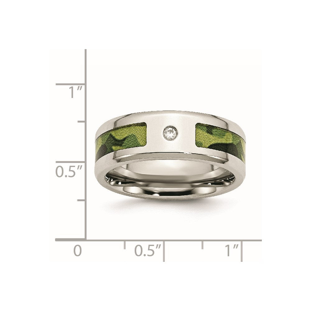 Chisel Stainless Steel Polished with CZ Printed Green Camo Under Rubber 8mm Band