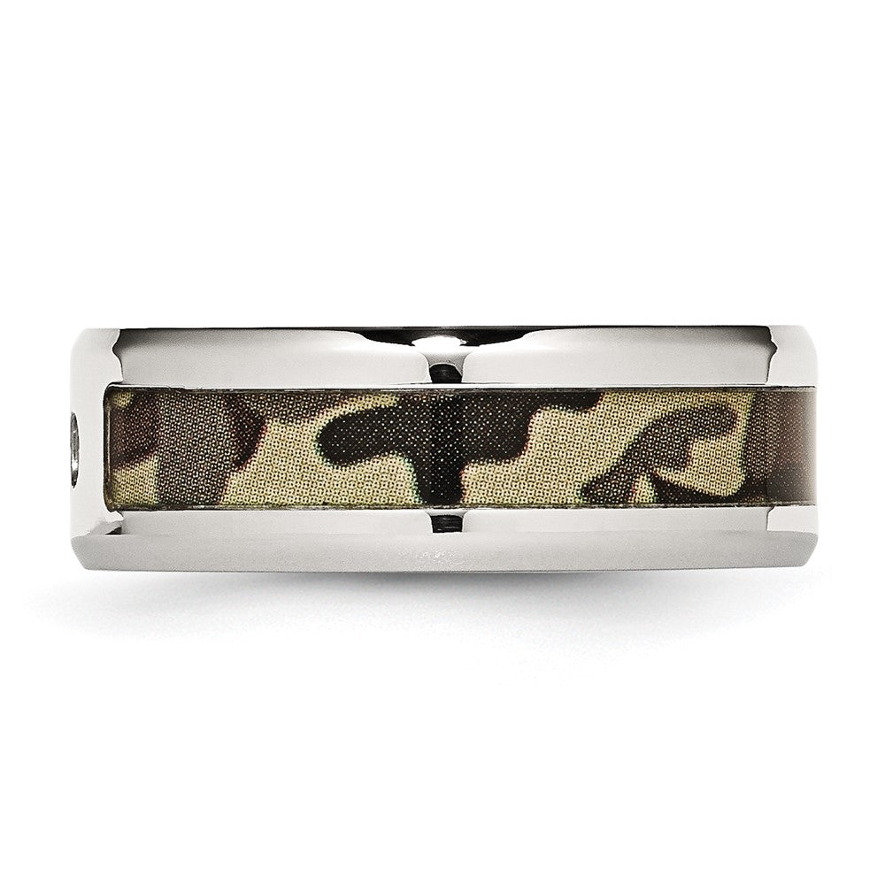 Chisel Stainless Steel Polished with CZ Printed Brown Camo Under Rubber 8mm Band