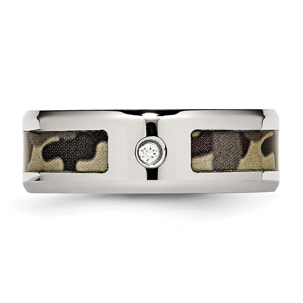 Chisel Stainless Steel Polished with CZ Printed Brown Camo Under Rubber 8mm Band