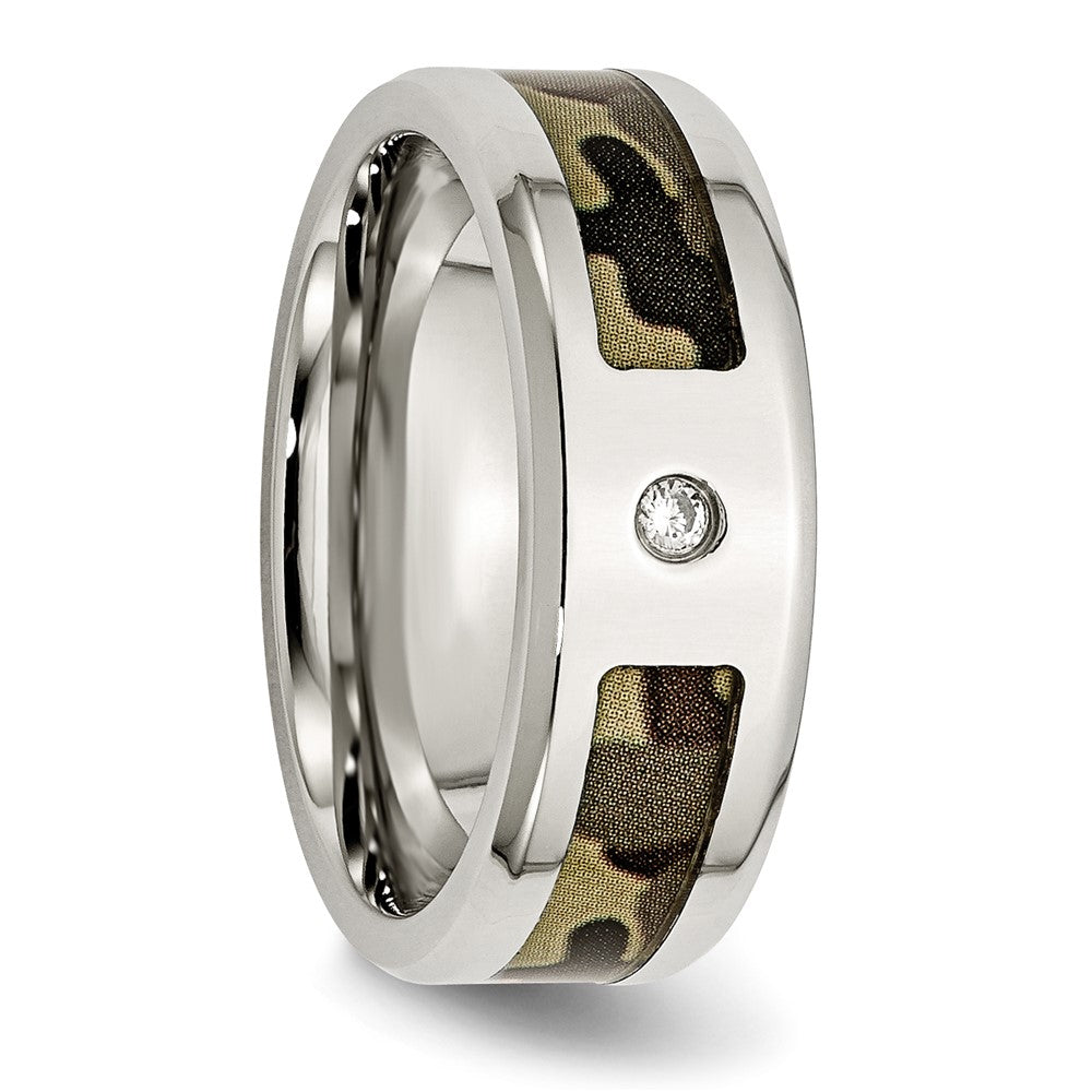 Chisel Stainless Steel Polished with CZ Printed Brown Camo Under Rubber 8mm Band